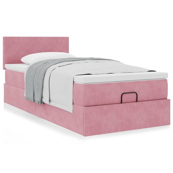 vidaXL Cadre de lit ottoman avec matelas rose 90x190 cm velours
