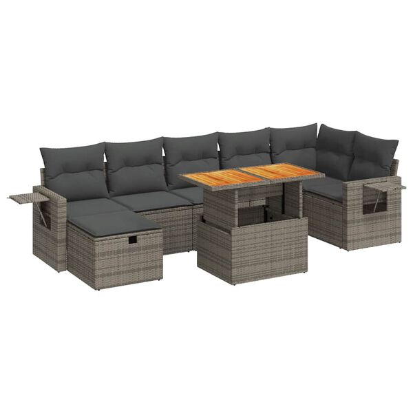 vidaXL Salon de jardin 5 pcs avec coussins gris r&eacute;sine tress&eacute;e acacia