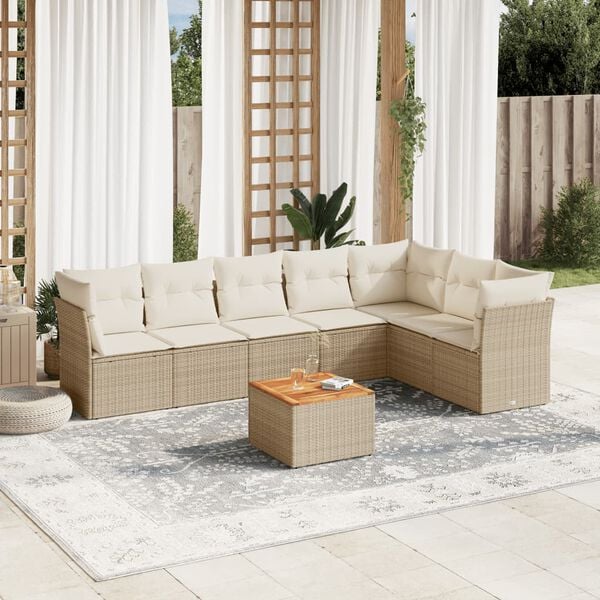 vidaXL Salon de jardin avec coussins 8 pcs beige r&eacute;sine tress&eacute;e