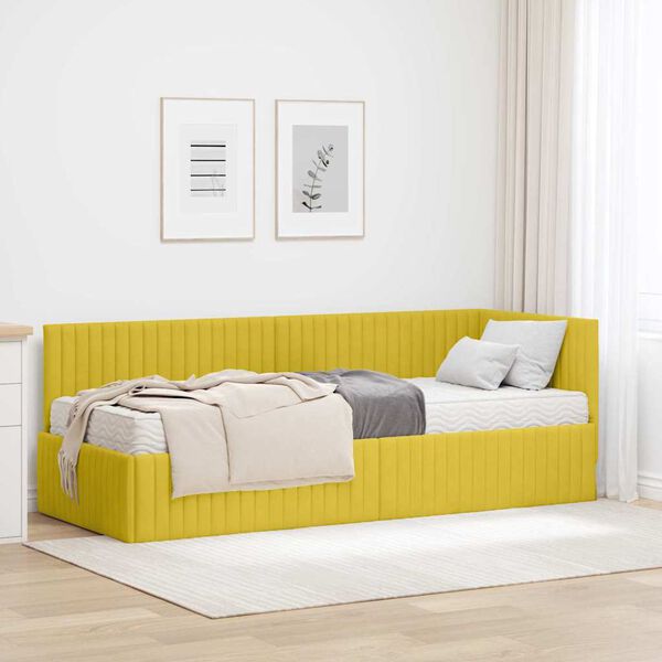vidaXL Cadre de lit d'angle avec matelas 2 pcs Jaune Velours