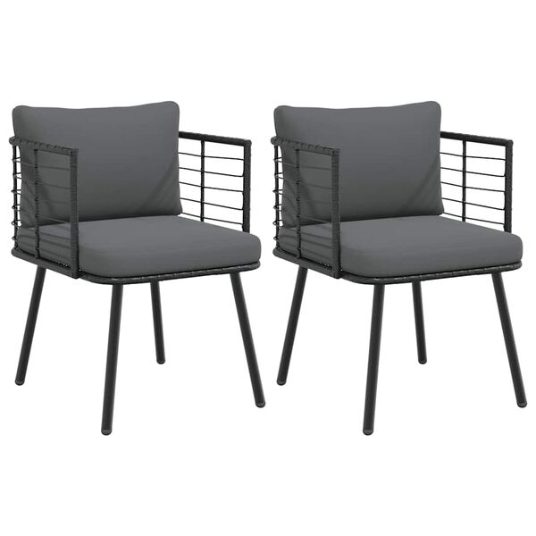 vidaXL Chaises de jardin lot de 2 avec coussins noir r&eacute;sine tress&eacute;e