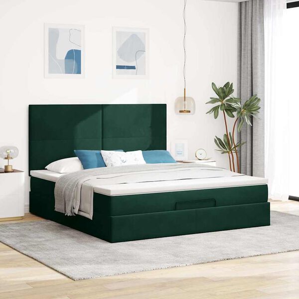 VidaXL Cadre de lit ottoman avec matelas vert fonc&eacute; 180x200cm velours