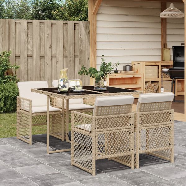 vidaXL Ensemble &agrave; manger de jardin avec coussins 5pcs Beige poly rotin