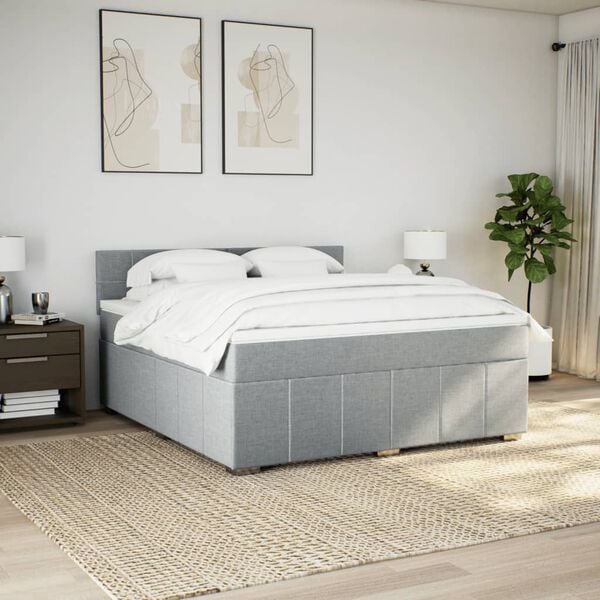 vidaXL Sommier &agrave; lattes de lit avec matelas Gris clair 180x200cm Tissu