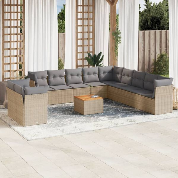 vidaXL Salon de jardin avec coussins 12 pcs beige r&eacute;sine tress&eacute;e