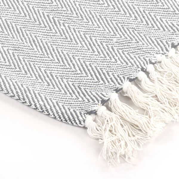 vidaXL Couverture coton &agrave; chevrons 220x250 cm Gris