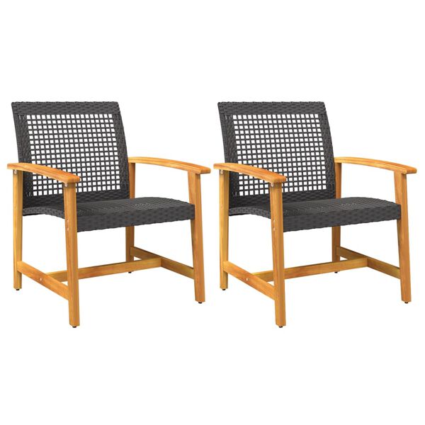 vidaXL Chaises de jardin lot de 2 noir résine tressée et bois d’acacia