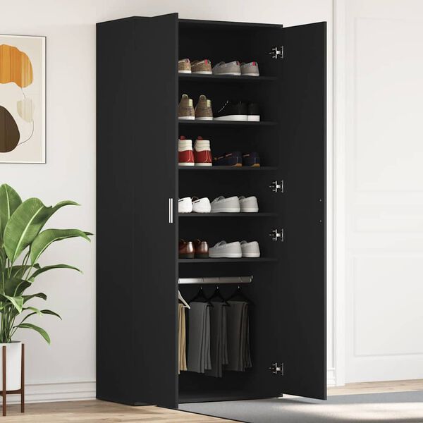 vidaXL Cabinet à chaussures Noir 80 x 39 x 180 cm Bois d'ingénierie