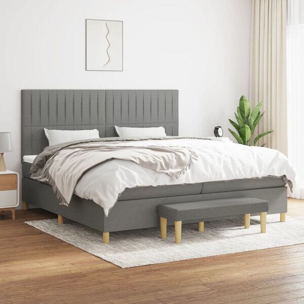 vidaXL Sommier &agrave; lattes de lit avec matelas Gris fonc&eacute; 200x200cm Tissu