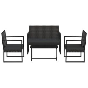 vidaXL Salon de jardin 4 pcs avec coussins Noir R&eacute;sine tress&eacute;e