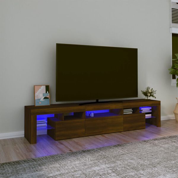 vidaXL Meuble TV avec lumi&egrave;res LED Ch&ecirc;ne marron 200x36,5x40 cm