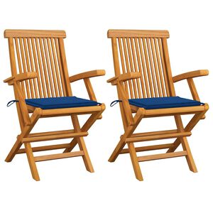 vidaXL Chaises de jardin et coussins bleu royal lot de 2 Bois de teck