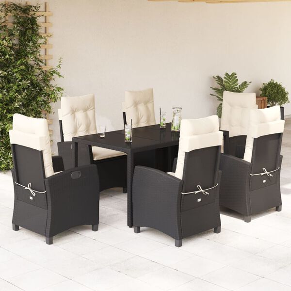 vidaXL Ensemble &agrave; manger de jardin coussins 7pcs Noir R&eacute;sine tress&eacute;e