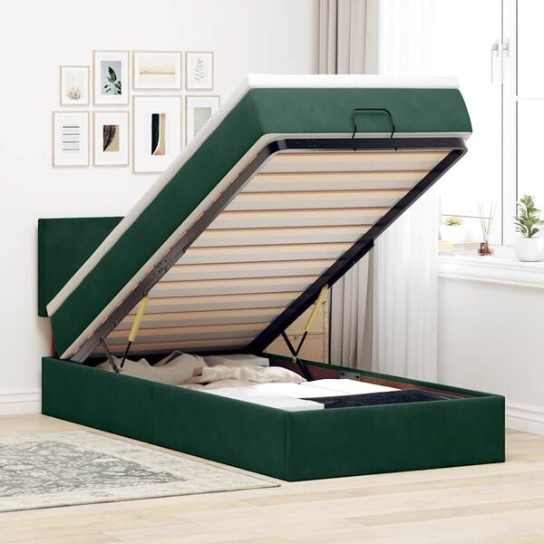 vidaXL Cadre de lit ottoman avec matelas vert foncé 90x190 cm velours