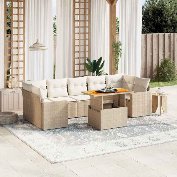 vidaXL Salon de jardin avec coussins 8 pcs beige r&eacute;sine tress&eacute;e