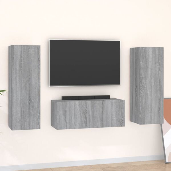 vidaXL Ensemble de meubles TV 3 pcs Sonoma gris Bois d'ing&eacute;nierie