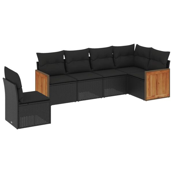 vidaXL Salon de jardin 6 pcs avec coussins noir r&eacute;sine tress&eacute;e