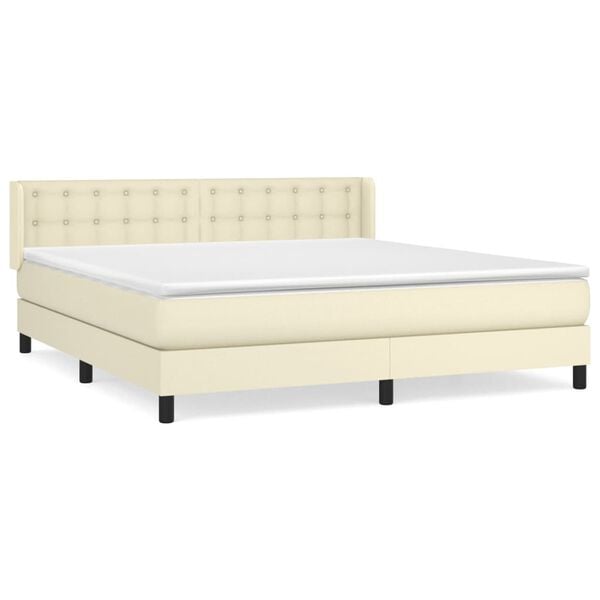 vidaXL Sommier &agrave; lattes de lit avec matelas Cr&egrave;me 180x200cm Similicuir