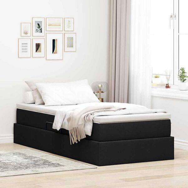 vidaXL Lit avec rangement et matelas Noir 100 x 200 cm Polyester