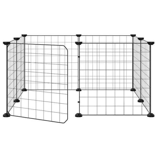 vidaXL Cage pour animaux de compagnie &agrave; 8 panneaux avec porte, noire, 35 x 35 cm, acier