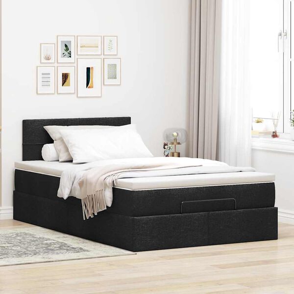 vidaXL Lit ottoman avec matelas noir 120x190 cm tissu