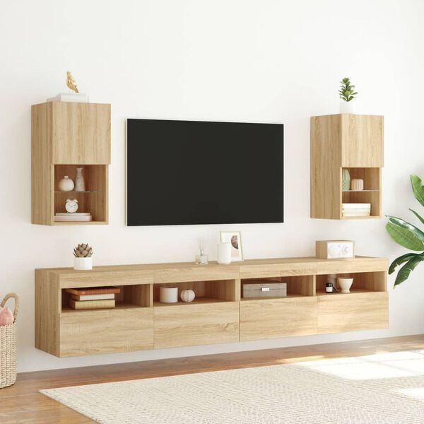 vidaXL Meubles TV avec lumi&egrave;res LED 2 pcs ch&ecirc;ne sonoma 30,5x30x60 cm