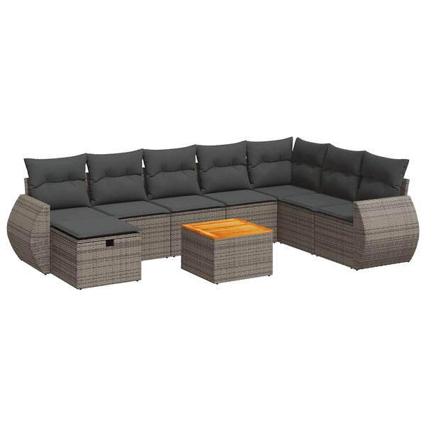 vidaXL Salon de jardin 9 pcs avec coussins gris r&eacute;sine tress&eacute;e