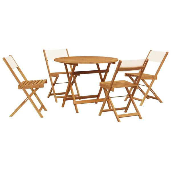 vidaXL Ensemble &agrave; manger de jardin 5 pcs blanc cr&egrave;me tissu bois massif