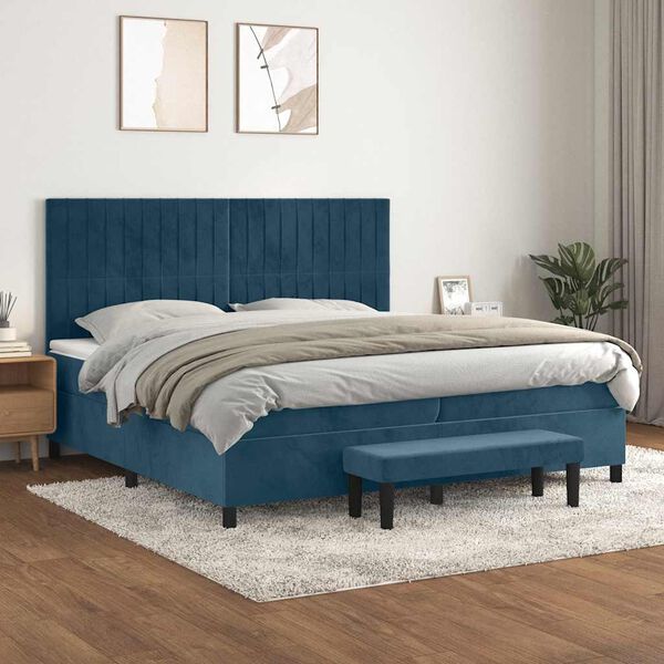 vidaXL Sommier &agrave; lattes de lit et matelas Bleu fonc&eacute; 200x200cm Velours