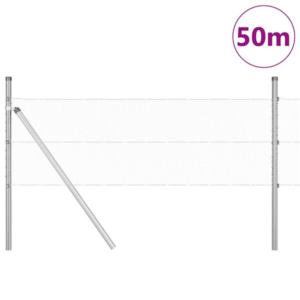 vidaXL Cl&ocirc;ture avec poteaux Argent 0.4 x 50 m Acier recouvert de PVC