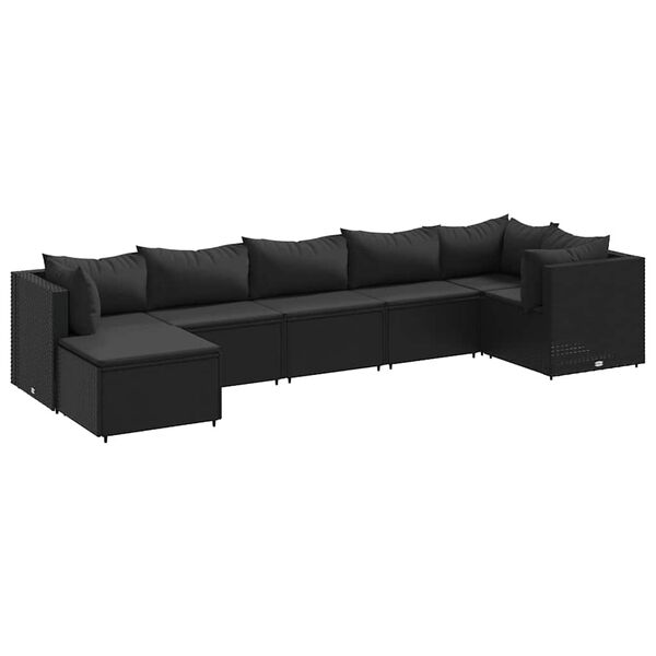 vidaXL Salon de jardin 7 pcs avec coussins Noir R&eacute;sine tress&eacute;e
