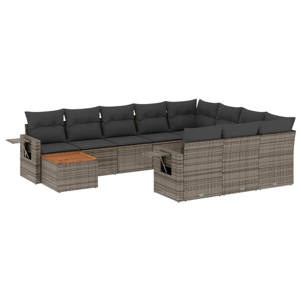 vidaXL Salon de jardin 11 pcs avec coussins gris r&eacute;sine tress&eacute;e
