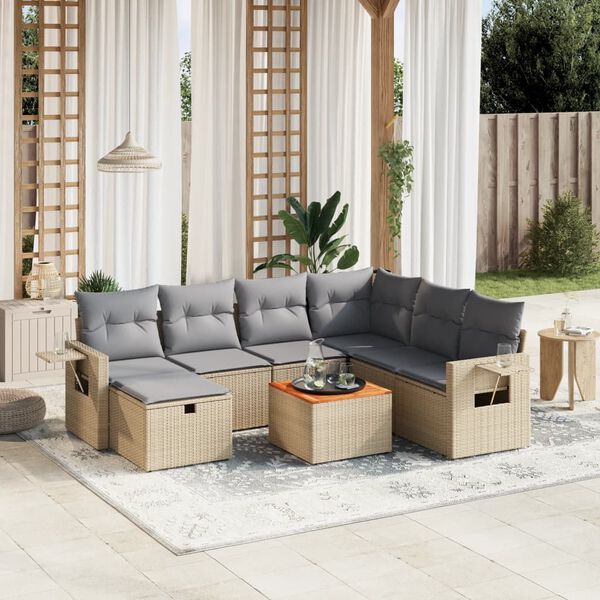 vidaXL Salon de jardin avec coussins 8pcs m&eacute;lange beige r&eacute;sine tress&eacute;e