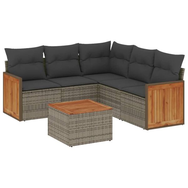 vidaXL Salon de jardin 6 pcs avec coussins gris r&eacute;sine tress&eacute;e