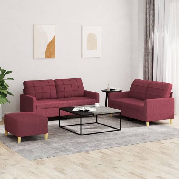 vidaXL Ensemble de canap&eacute;s 3 pcs avec coussins Rouge bordeaux Tissu