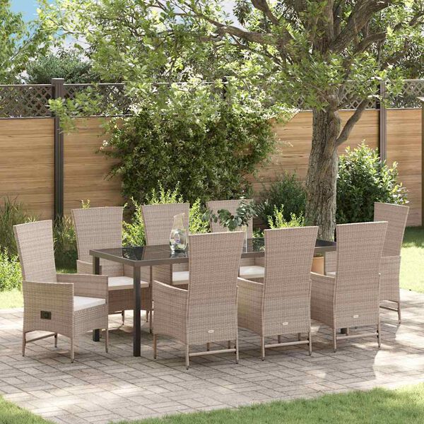 vidaXL Ensemble de salle &agrave; manger pour jardin 9 pcs Beige polyrotin