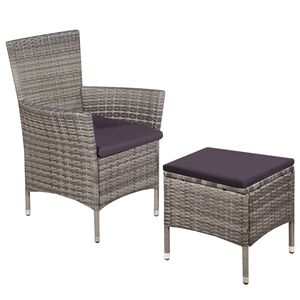 vidaXL Chaise et tabouret d'ext&eacute;rieur et coussins R&eacute;sine tress&eacute;e Gris