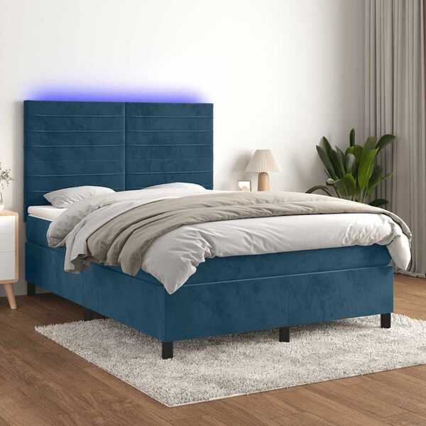 vidaXL Sommier &agrave; lattes de lit avec matelas LED Bleu fonc&eacute; 140x200 cm