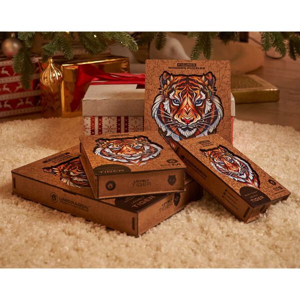 UNIDRAGON Puzzle en bois 700 pcs Lovely Tiger Taille royale 45x56 cm