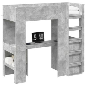 vidaXL Cadre de lit superpos&eacute; avec bureau Gris b&eacute;ton 75 x 190 cm