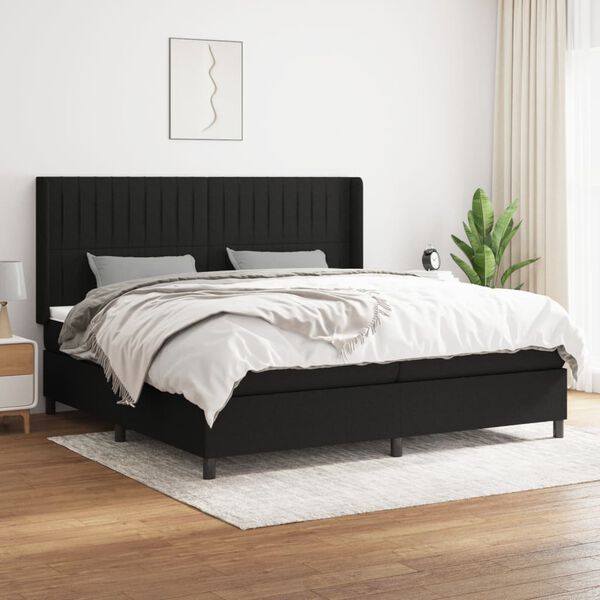 vidaXL Sommier &agrave; lattes de lit avec matelas Noir 200x200 cm Tissu