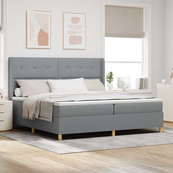vidaXL Lit &agrave; Ressorts avec matelas Gris clair 200 x 200 cm tissu