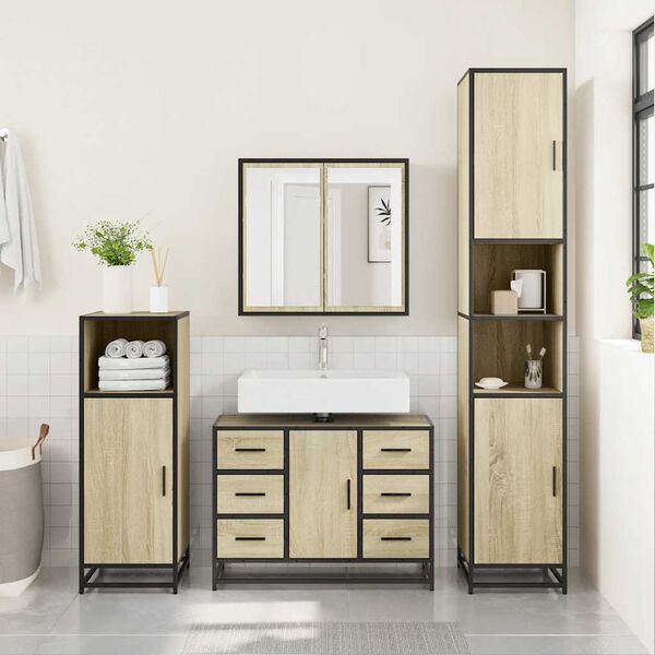 vidaXL Armoire lavabo de salle de bain ch&ecirc;ne sonoma bois d'ing&eacute;nierie
