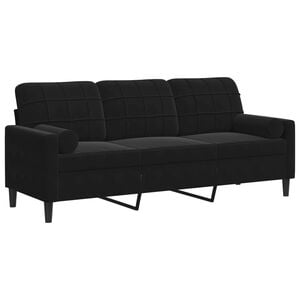 vidaXL Canap&eacute; 3 places avec oreillers d&eacute;coratifs noir 180 cm velours