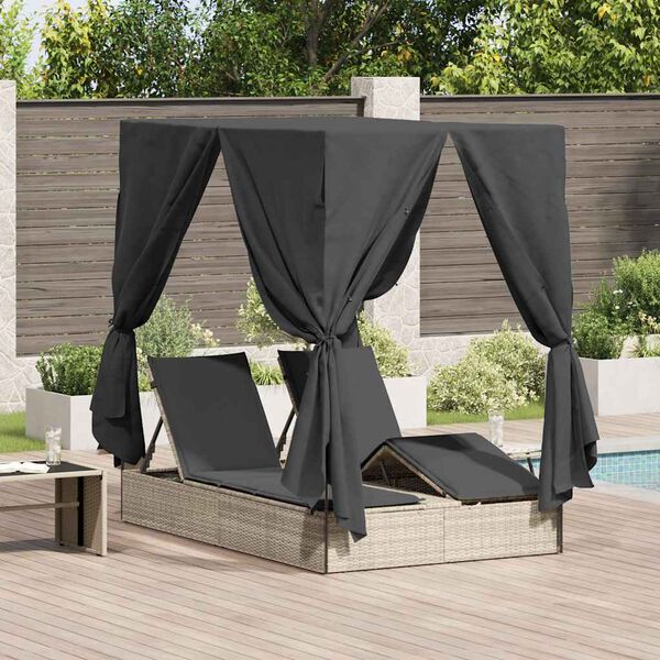 vidaXL Transat double avec toit R&eacute;glable Gris clair 205 x 129 x 200 cm