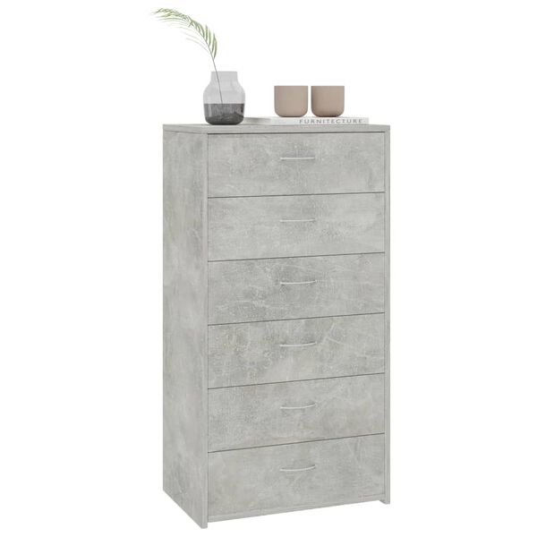 vidaXL Buffet avec 6 tiroirs Gris béton 50x34x96 cm Bois d'ingénierie