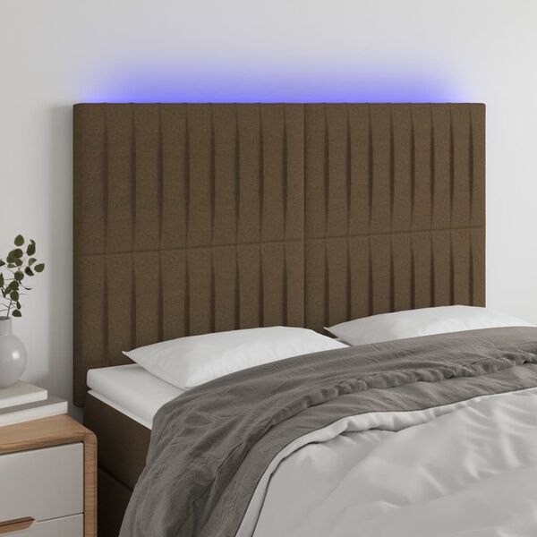 vidaXL T&ecirc;te de lit &agrave; LED Marron fonc&eacute; 144x5x118/128 cm Tissu