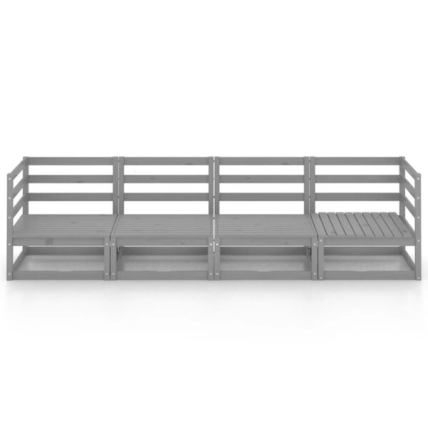 vidaXL Canap&eacute; &agrave; 4 places de jardin Gris Bois de pin solide