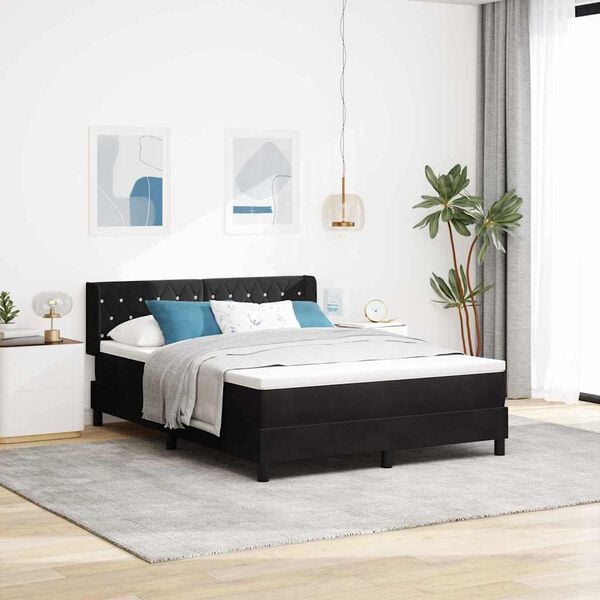 vidaXL Lit &agrave; ressorts avec matelas Noir 190 x 140 cm Polyester