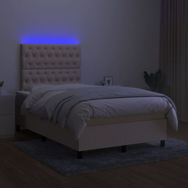 vidaXL Sommier &agrave; lattes de lit et matelas et LED Cr&egrave;me 120x200cm Tissu